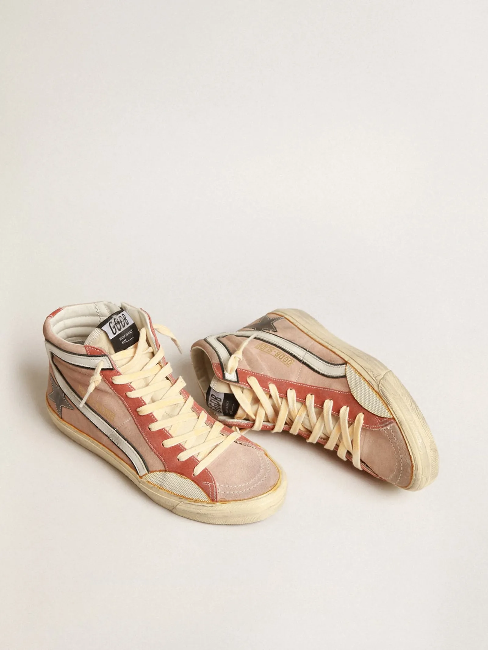 Discount Golden Goose Slide de suede rosa com estrela de couro metálico cor antracite Cabedal de suede rosa