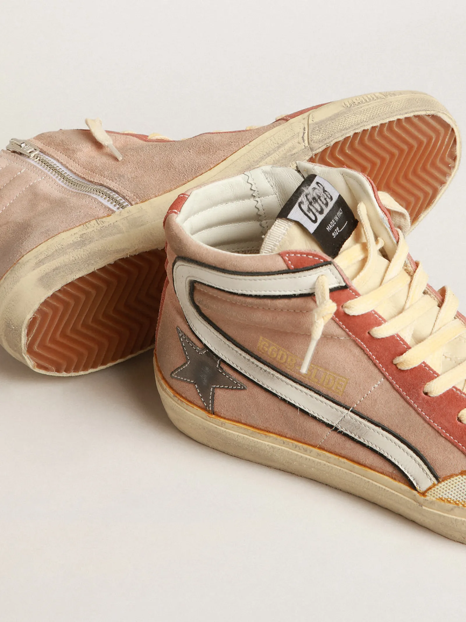 Discount Golden Goose Slide de suede rosa com estrela de couro metálico cor antracite Cabedal de suede rosa
