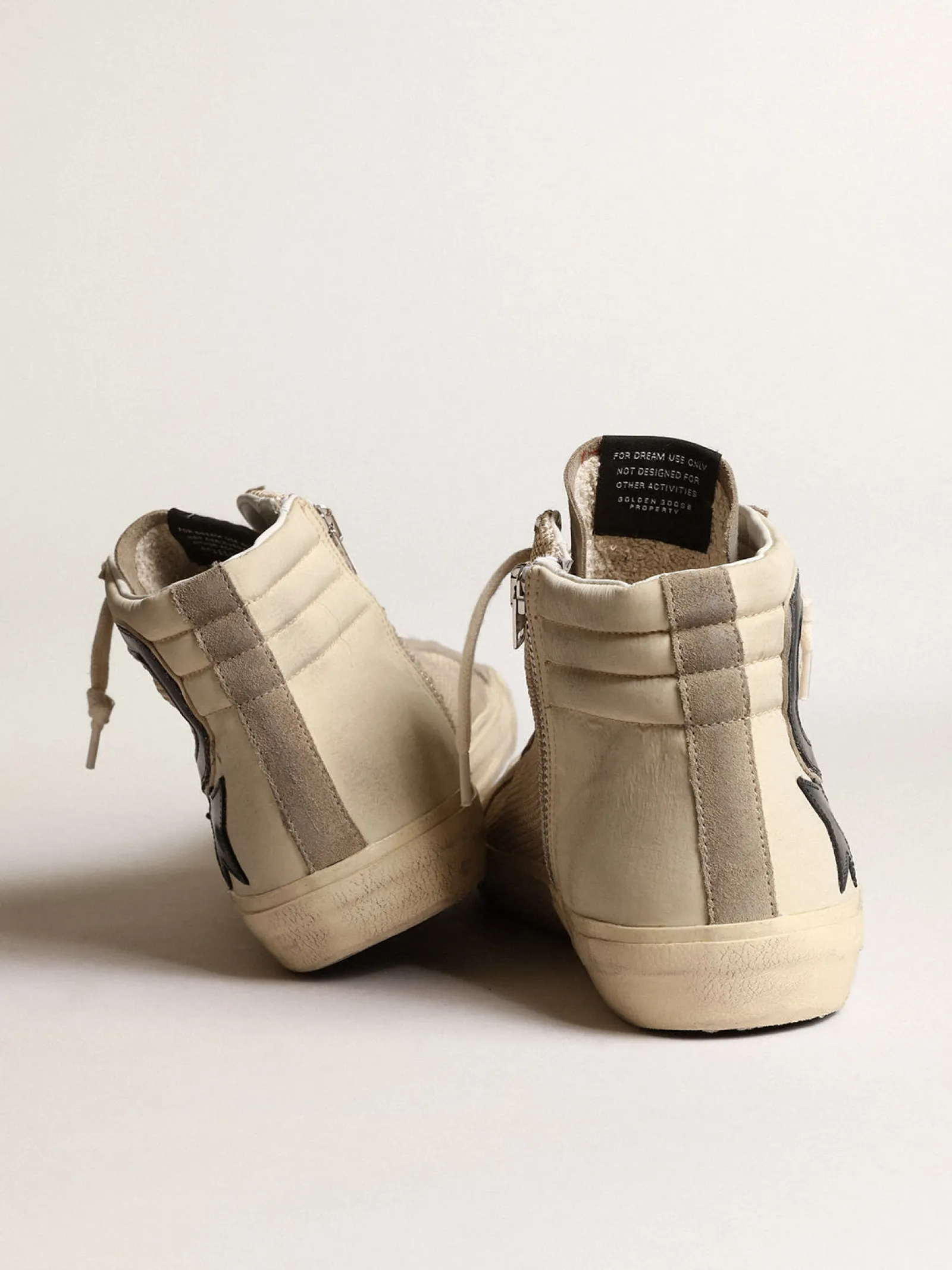 Flash Sale Golden Goose Slide de tela e náilon bege com estrela e lista de couro azul Cabedal de tela e náilon cor bege