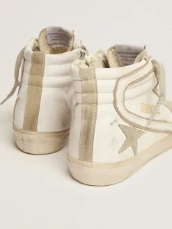 New Golden Goose Slide feminino com estrela de suede cinza gelo e lista branca Cor: branco