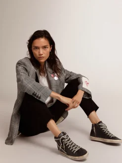 Hot Golden Goose Slide feminino preto com tachas Cabedal de couro de bezerro