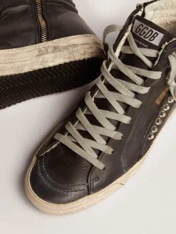 Hot Golden Goose Slide feminino preto com tachas Cabedal de couro de bezerro