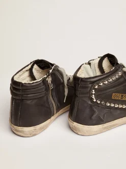 Hot Golden Goose Slide feminino preto com tachas Cabedal de couro de bezerro