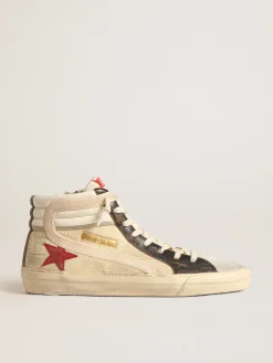 Store Golden Goose Slide LTD de náilon délavé com estrela de suede e lista bege Cabedal de náilon délavé bege