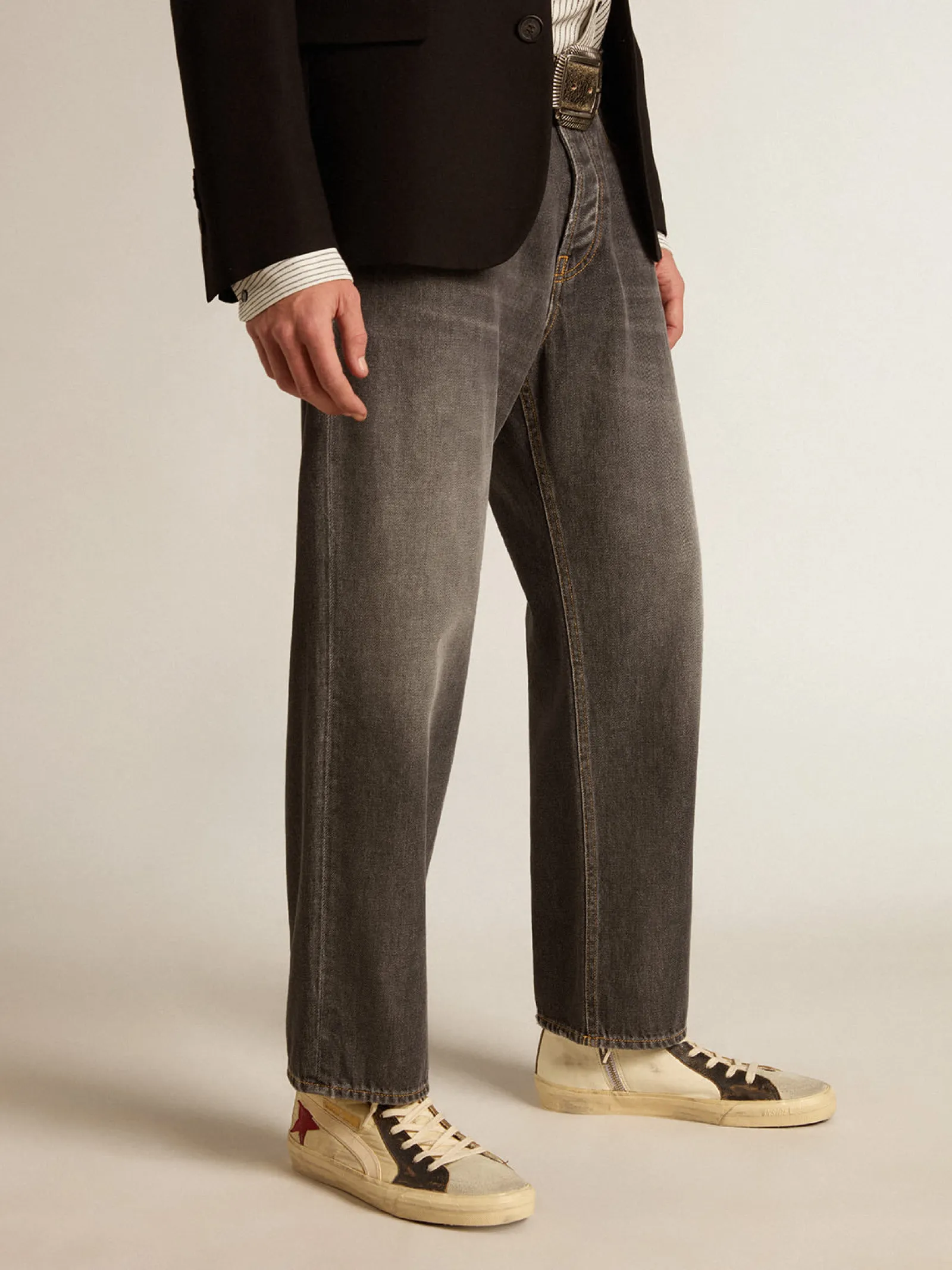 Store Golden Goose Slide LTD de náilon délavé com estrela de suede e lista bege Cabedal de náilon délavé bege