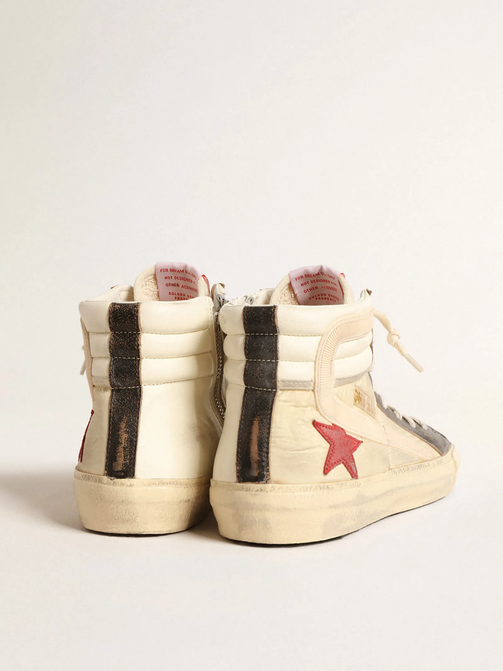Store Golden Goose Slide LTD de náilon délavé com estrela de suede e lista bege Cabedal de náilon délavé bege