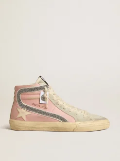 Flash Sale Golden Goose Slide LTD rosa com estrela de couro e lista de cristais Swarovski Cabedal de couro rosa
