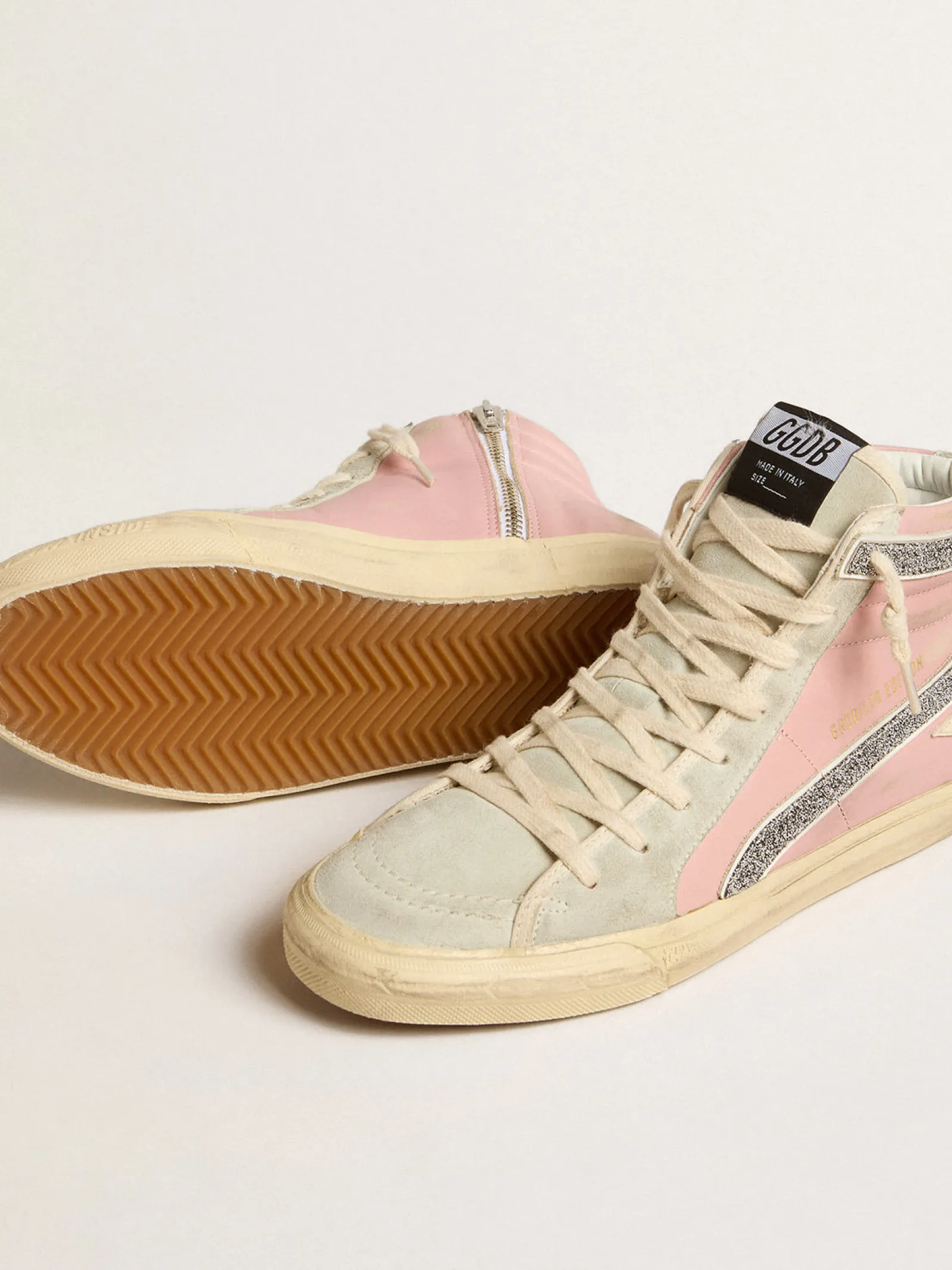 Flash Sale Golden Goose Slide LTD rosa com estrela de couro e lista de cristais Swarovski Cabedal de couro rosa