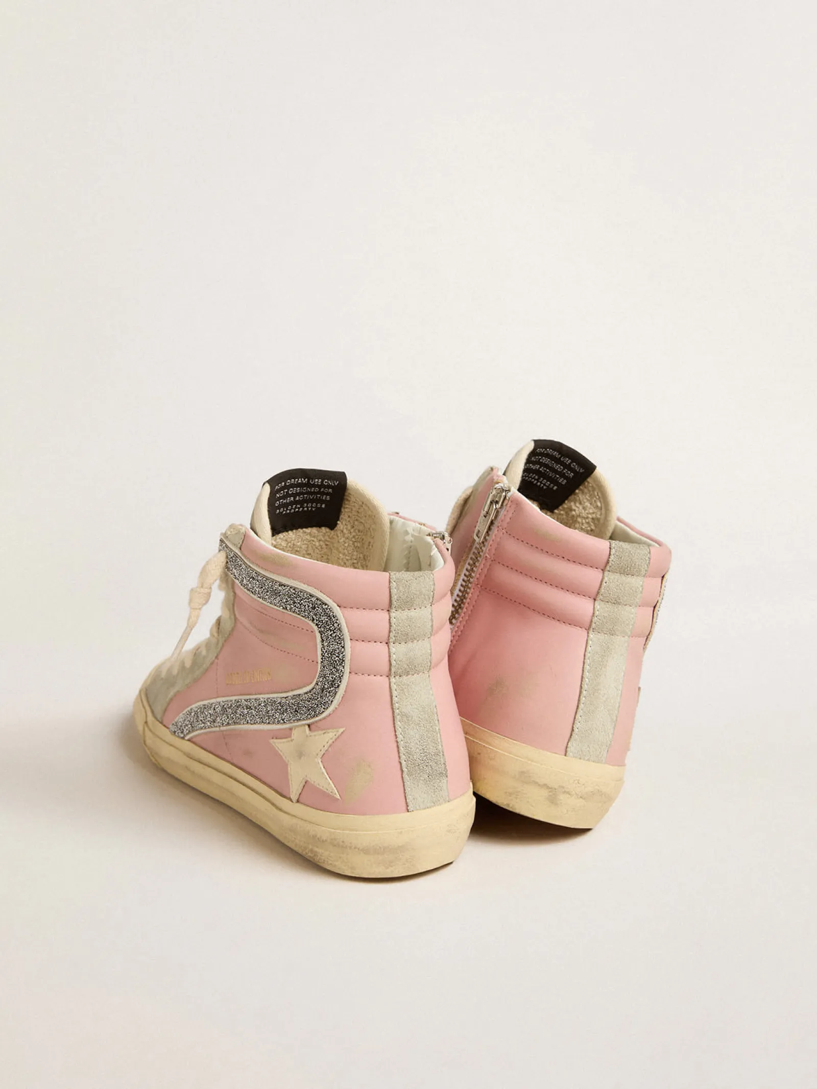 Flash Sale Golden Goose Slide LTD rosa com estrela de couro e lista de cristais Swarovski Cabedal de couro rosa