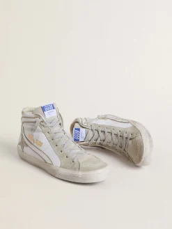 Online Golden Goose Slide masculino de couro com detalhes de suede Cabedal de couro de bezerro