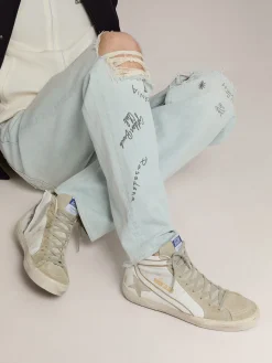 Online Golden Goose Slide masculino de couro com detalhes de suede Cabedal de couro de bezerro