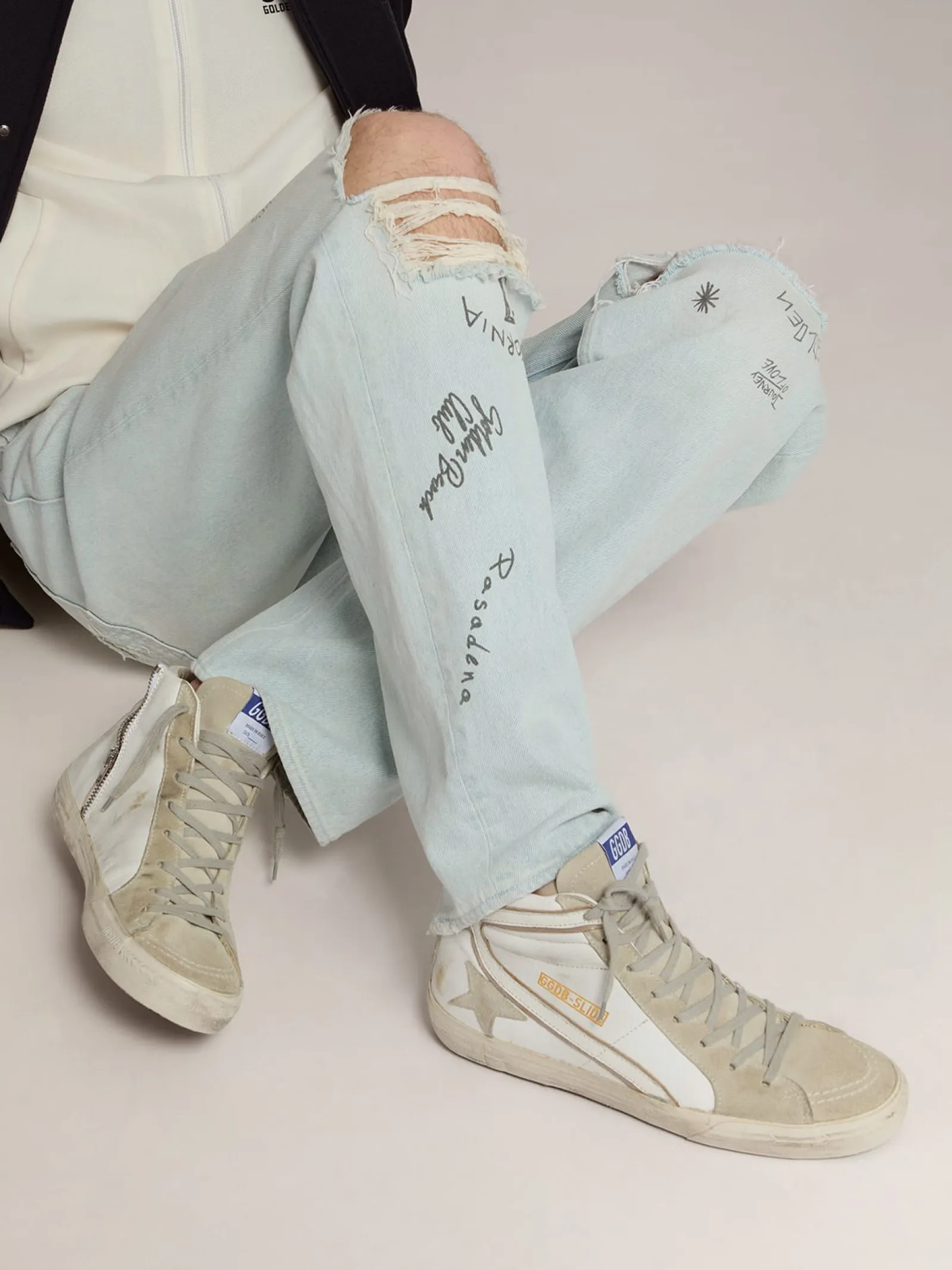 Online Golden Goose Slide masculino de couro com detalhes de suede Cabedal de couro de bezerro