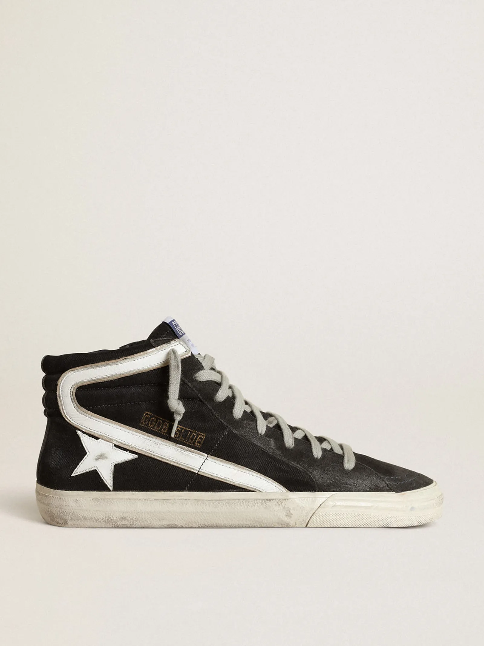 Flash Sale Golden Goose Slide masculino de denim azul-marinho com estrela e lista branca Cabedal de jeans azul-marinho