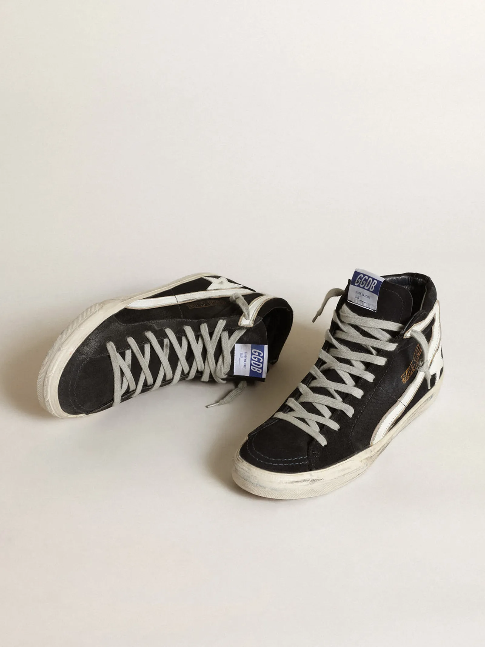 Flash Sale Golden Goose Slide masculino de denim azul-marinho com estrela e lista branca Cabedal de jeans azul-marinho