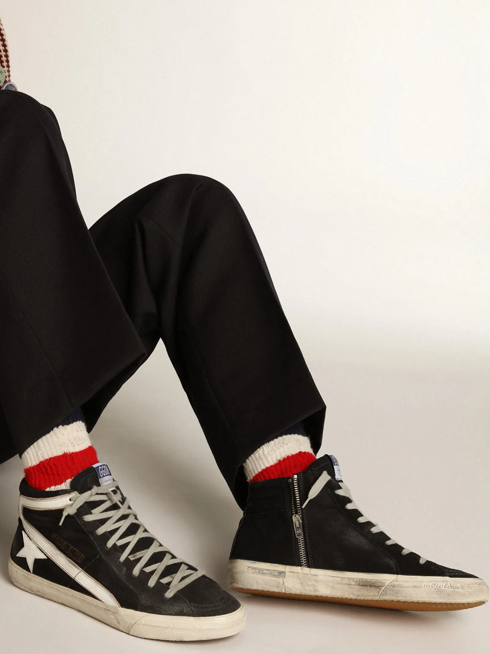 Flash Sale Golden Goose Slide masculino de denim azul-marinho com estrela e lista branca Cabedal de jeans azul-marinho