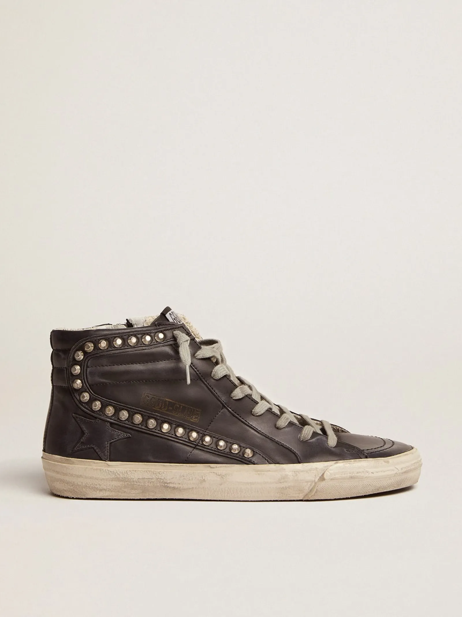 Store Golden Goose Slide masculino preto com tachas aplicadas Cabedal de couro de bezerro