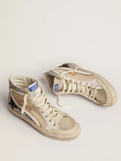 Online Golden Goose Slide Penstar feminino de lona cor creme e glitter prateado Cabedal de lona creme e glitter prateado