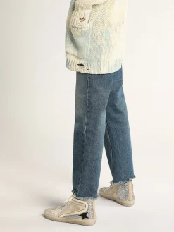 Online Golden Goose Slide Penstar feminino de lona cor creme e glitter prateado Cabedal de lona creme e glitter prateado