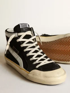 Store Golden Goose Slide Penstar masculino de suede preto com estrela e lista brancas Cabedal de suede preto