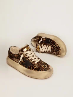 Outlet Golden Goose Space-Star masculino de cavalinho animal print e forro de shearling Cabedal de couro cavalinho com estampa animal print