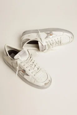 Best Golden Goose Stardan com estrela e talão de couro metálico prateado Cor: branco