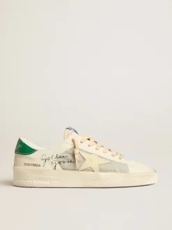Discount Golden Goose Stardan de napa e tecido ripstop com estrela creme e talão verde Cabedal de napa branca com inserções de tecido ripstop cinza