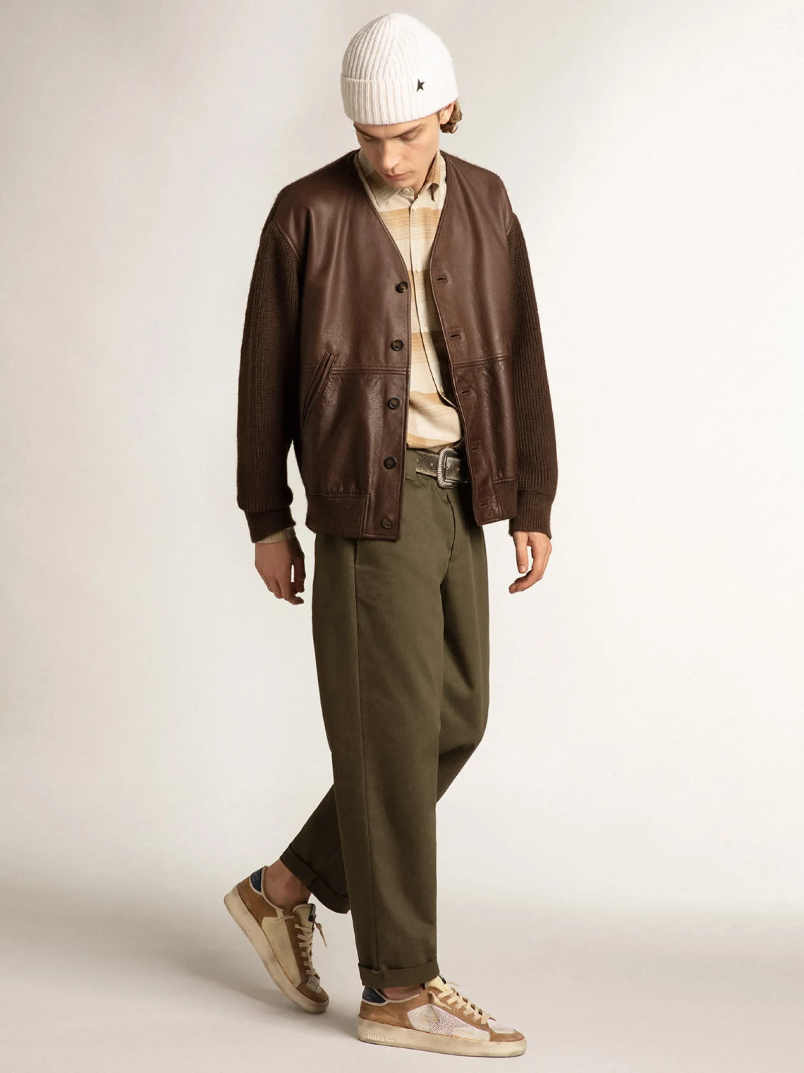 Flash Sale Golden Goose Stardan de náilon e tela bege com inserções de suede cor tabaco Cabedal de náilon desbotado e tela bege