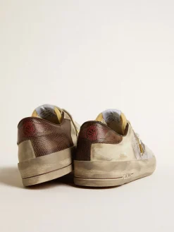 Outlet Golden Goose Stardan de nubuk e tela com estrela de couro com estampa de lagarto marrom Cabedal de nubuk branco sujo com inserções de tela branca