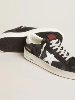 Best Golden Goose Stardan de nubuk e tela pretos com estrela e talão de couro cinza Cabedal de nubuk preto com inserções de tela preta