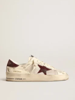 Outlet Golden Goose Stardan de tela e napa com estrela e talão de suede cor vinho Cabedal de tela branca e napa cor cru