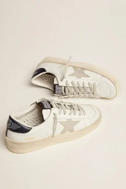 Online Golden Goose Stardan Feminino com estrela de suede gelo e talão preto Cor: branco