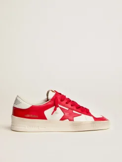 Best Golden Goose Stardan feminino de couro branco e vermelho Cabedal de couro branco e vermelho
