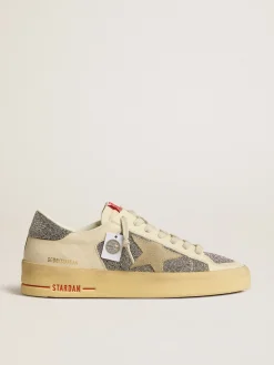 Clearance Golden Goose Stardan Feminino de suede com estrela cor de areia e inserções de cristais prateados Cabedal de suede branco sujo