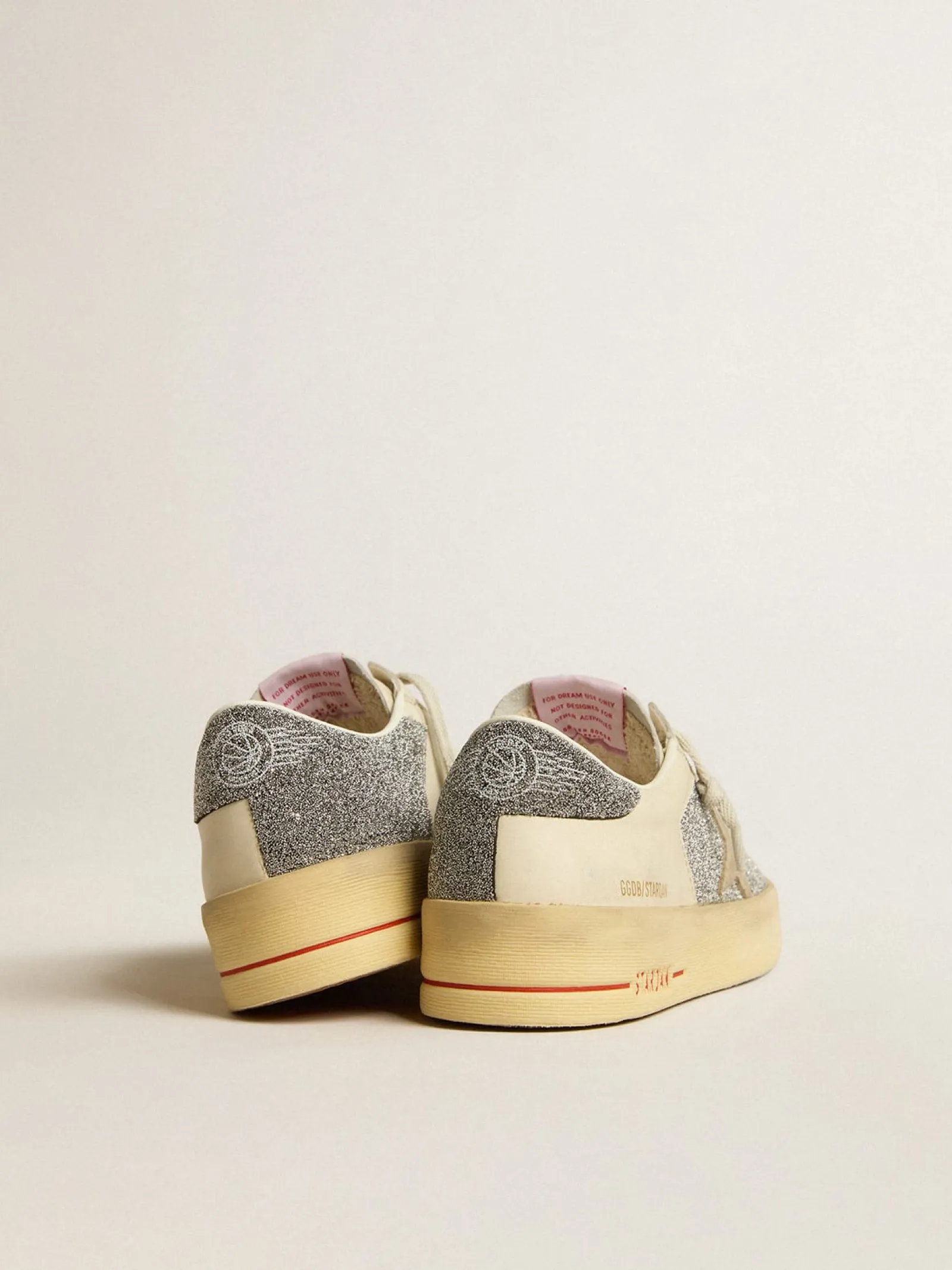 Clearance Golden Goose Stardan Feminino de suede com estrela cor de areia e inserções de cristais prateados Cabedal de suede branco sujo