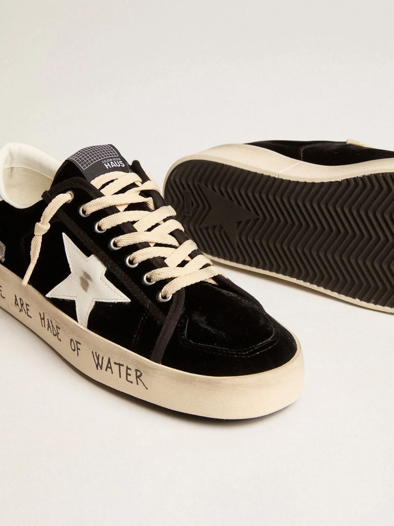 Best Sale Golden Goose Stardan Feminino de veludo preto Exclusivo HAUS of Dreamers