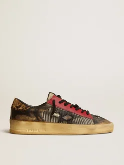Discount Golden Goose Stardan Feminino LAB de tela com inserções de couro preto e talão leopardo Cabedal de tela preta com inserções de couro preto efeito vintage