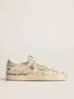 Cheap Golden Goose Stardan LTD com estrela e talão de napa verde-água Cor: cru