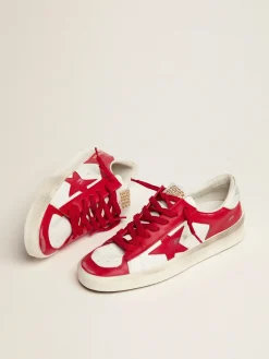 New Golden Goose Stardan masculino de couro branco e vermelho Cabedal de couro branco e vermelho