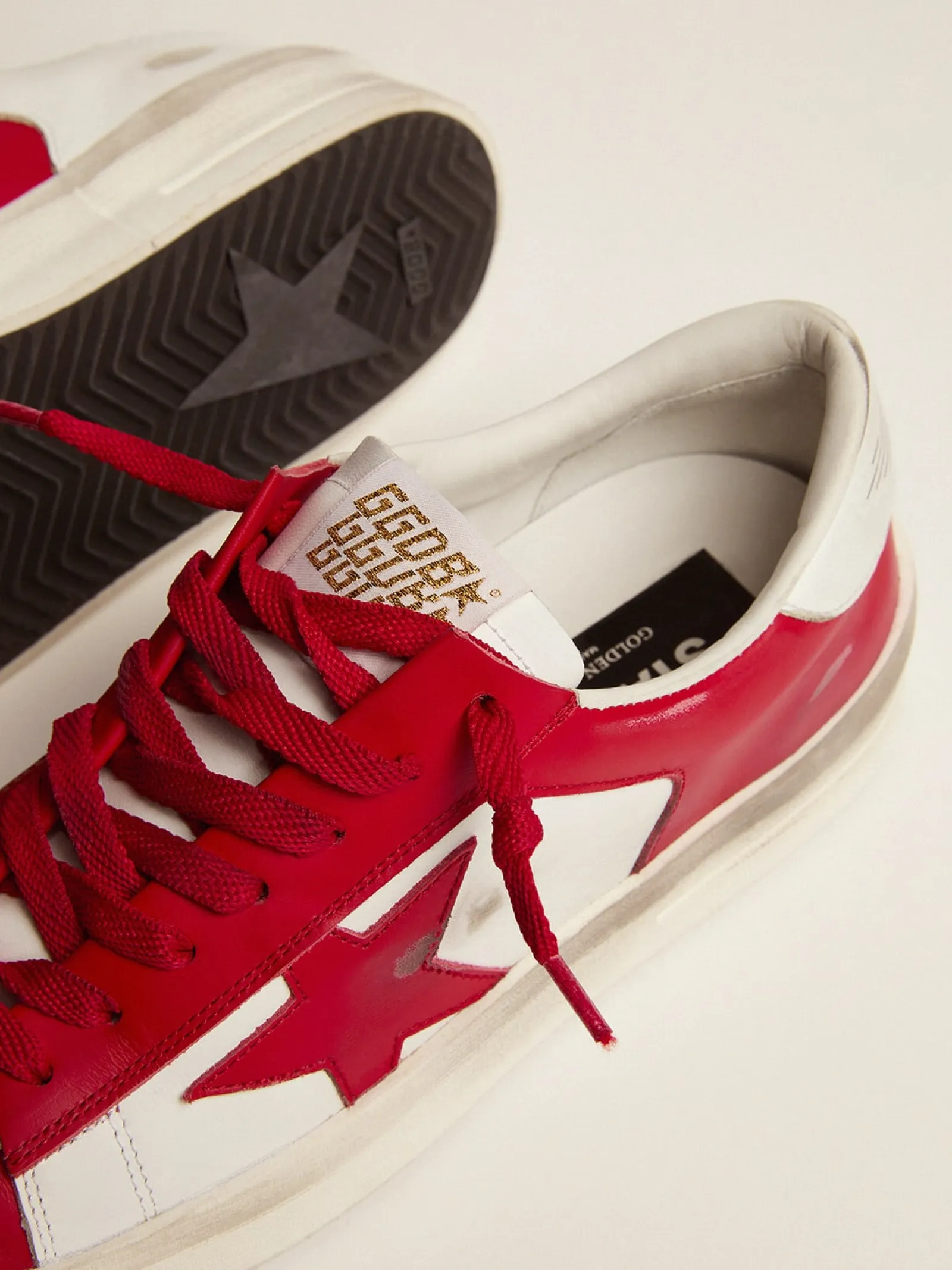New Golden Goose Stardan masculino de couro branco e vermelho Cabedal de couro branco e vermelho