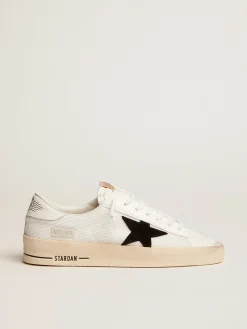 Outlet Golden Goose Stardan masculino de tela branca com estrela de suede preto Cabedal de tela branca