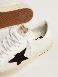 Outlet Golden Goose Stardan masculino de tela branca com estrela de suede preto Cabedal de tela branca