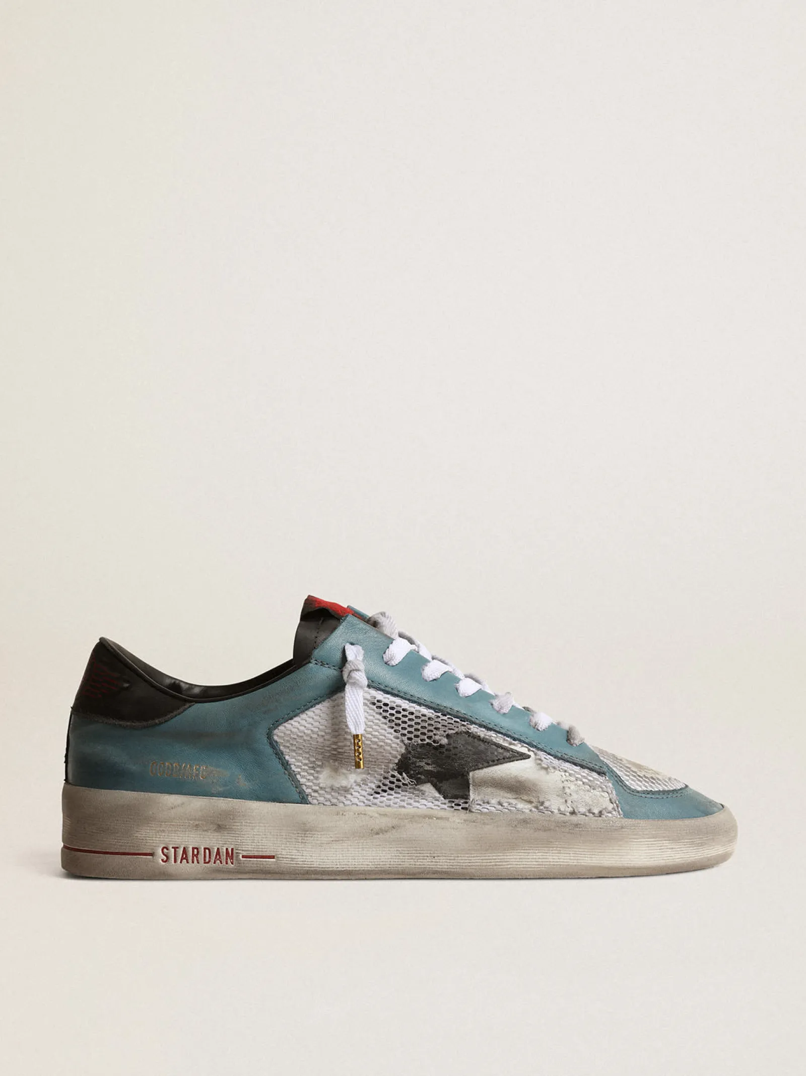 Store Golden Goose Stardan Masculino de tela desgastada e cabedal petróleo Cabedal de couro petróleo