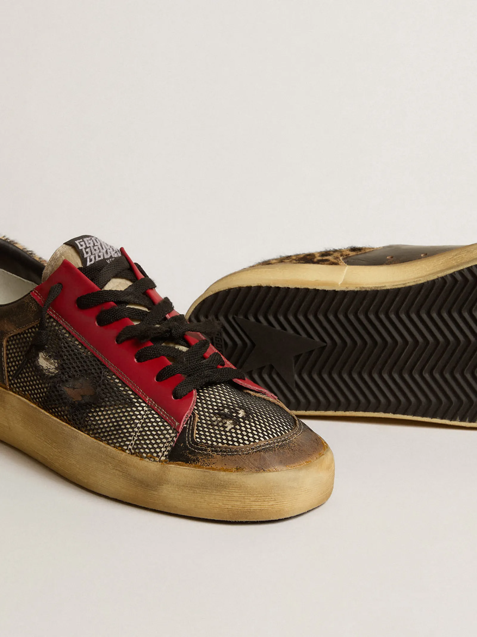 Sale Golden Goose Stardan Masculino LAB de tela com inserções de couro preto e talão leopardo Cabedal de tela preta com inserções de couro preto efeito vintage