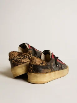 Sale Golden Goose Stardan Masculino LAB de tela com inserções de couro preto e talão leopardo Cabedal de tela preta com inserções de couro preto efeito vintage
