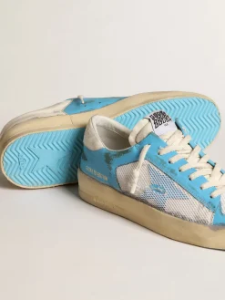 Cheap Golden Goose Stardan Masculino LAB de napa azul e tela branca Cor: branco e azul