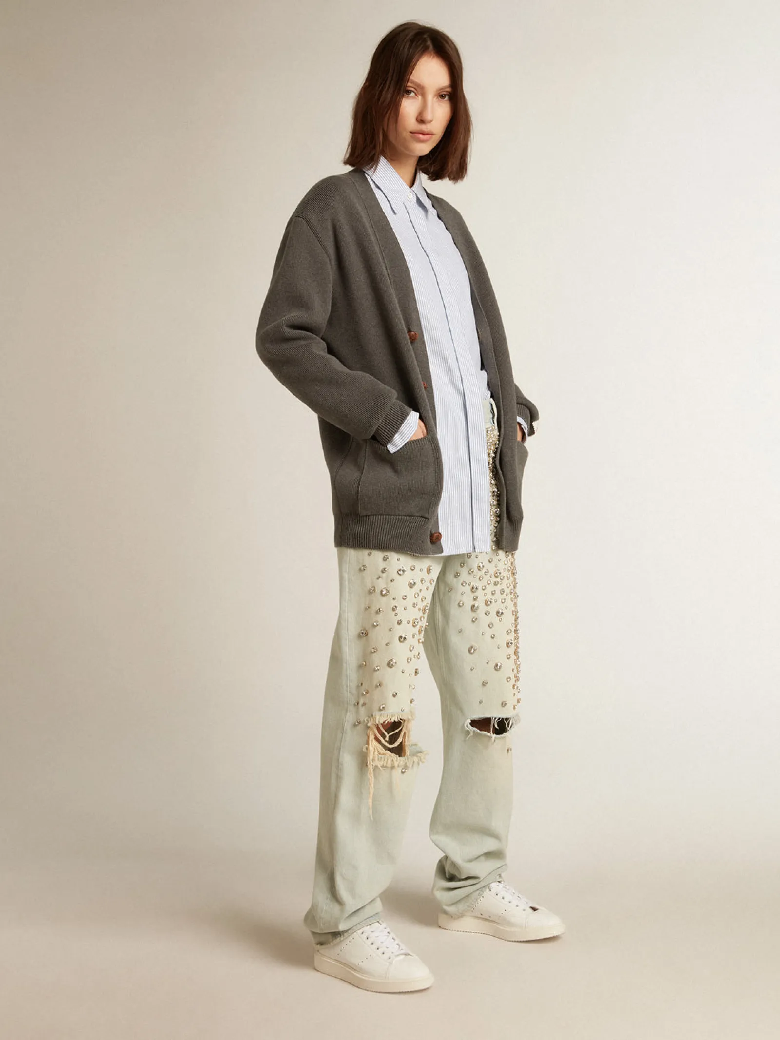Cheap Golden Goose Starter Feminino com base vegetal e estrela e talão brancos Tênis 100% vegano