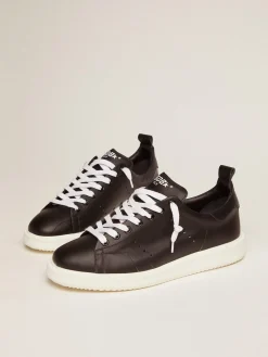 Shop Golden Goose Starter sneakers in total black leather Main material: 100% cowhide leather