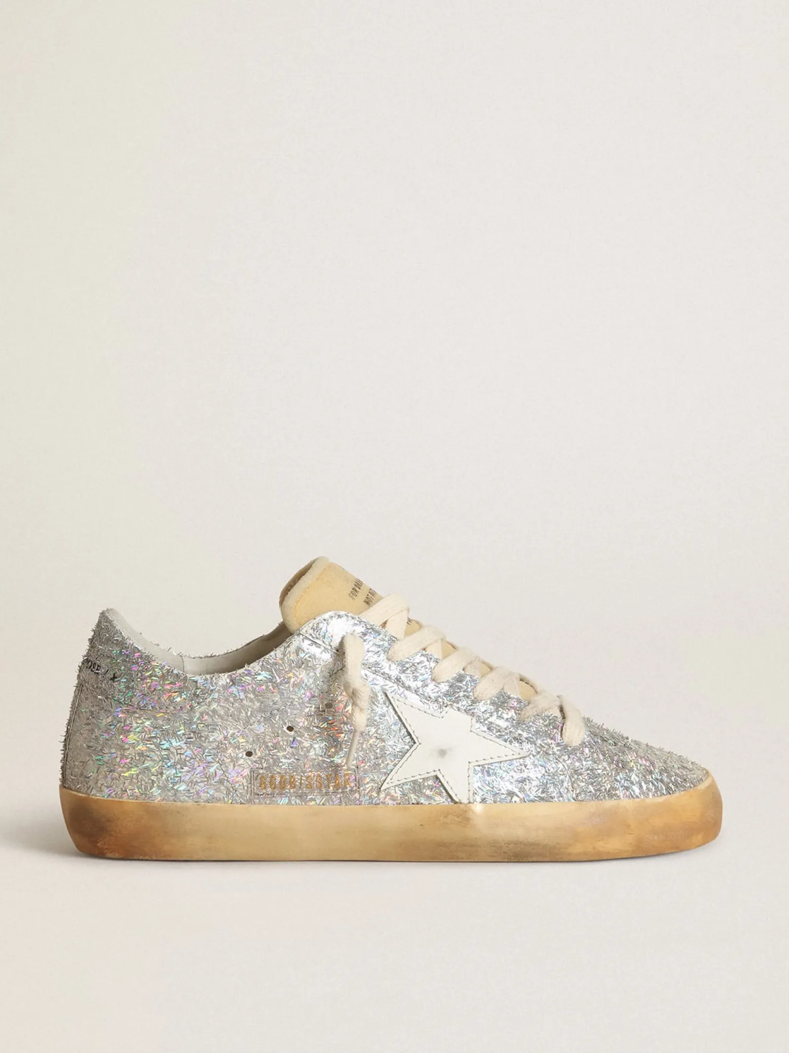 Clearance Golden Goose Super-Star com detalhes de lurex prateado e estrela de couro branco Cabedal com detalhes de lurex prateado com efeito iridescente