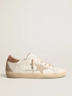 Cheap Golden Goose Super-Star com estrela de suede e talão de glitter rosa pêssego Cor: branco