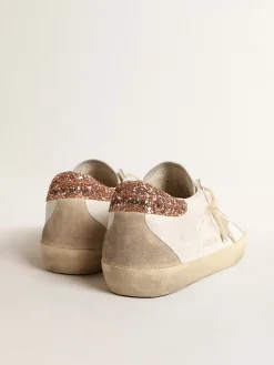 Cheap Golden Goose Super-Star com estrela de suede e talão de glitter rosa pêssego Cor: branco